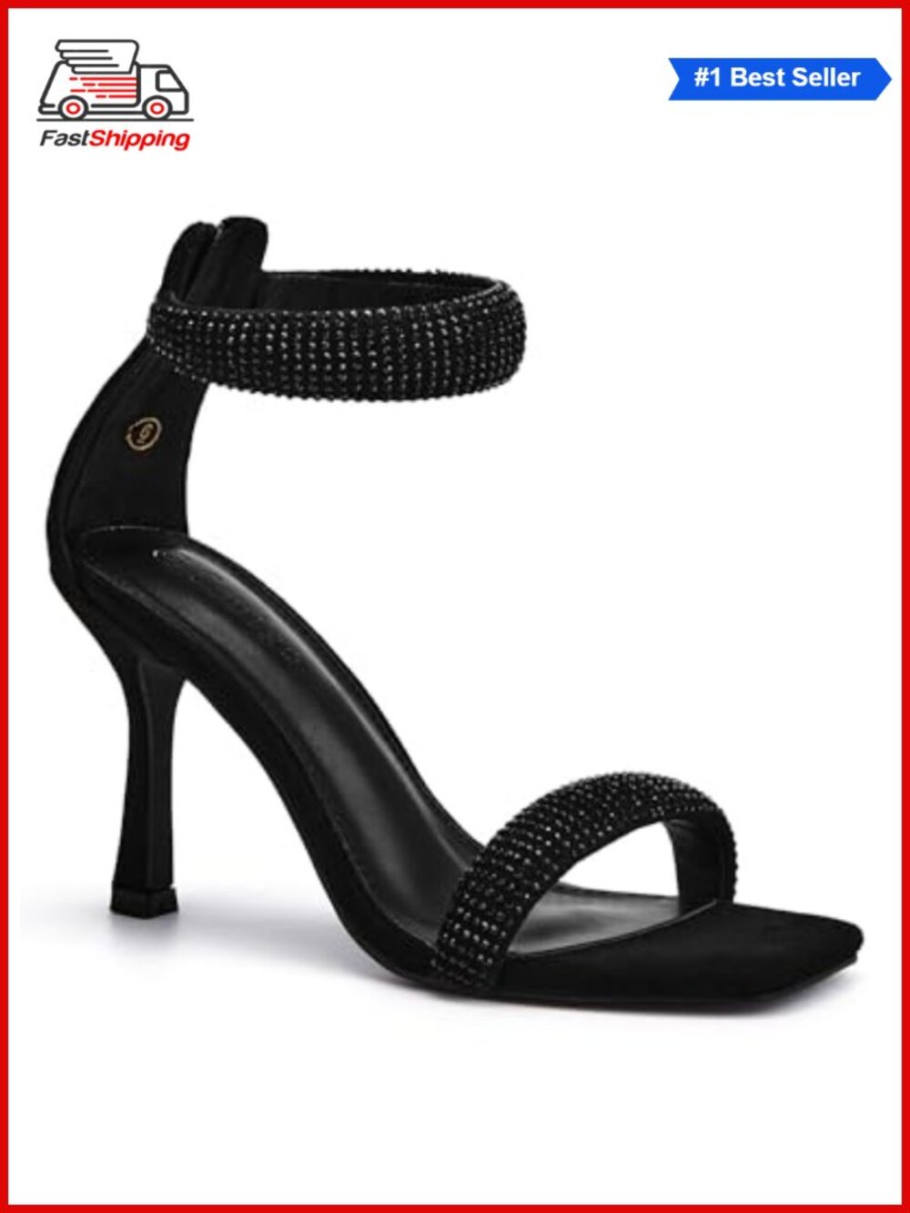 ✨ Coutgo Faux Leather Square Toe Stiletto Heeled Sandals Ankle Strap Dress Shoes